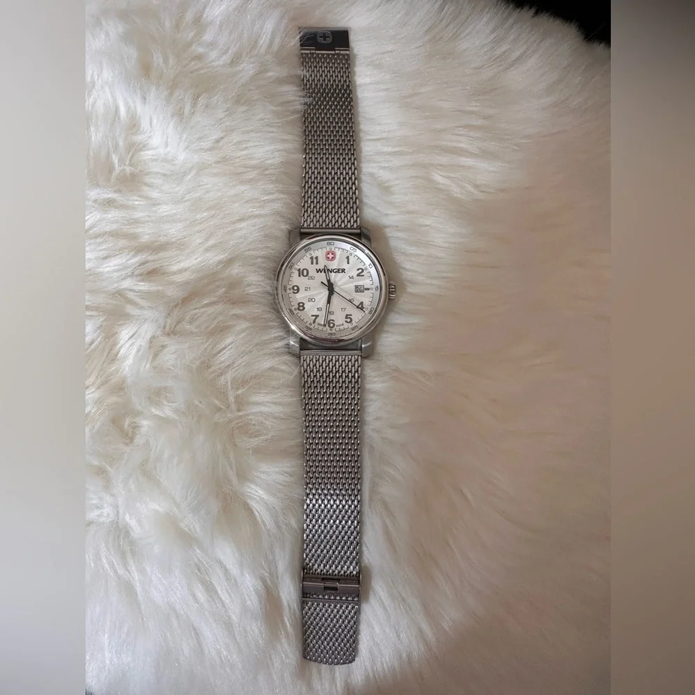 Wenger Stainless Steel Mesh Silver Dial White Watch with Date 1021.103 NWOT - Picture 10 of 10